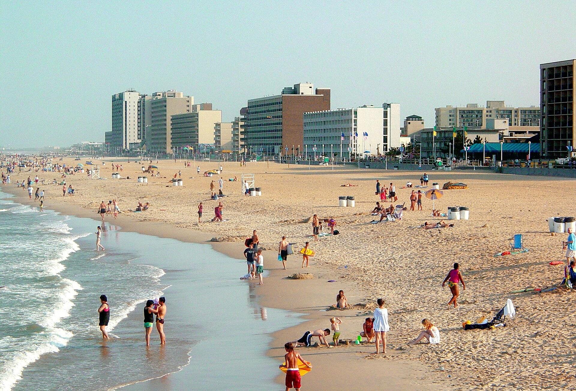 Virginia Beach oceanfront and boardwalk hotels from the fishing pier